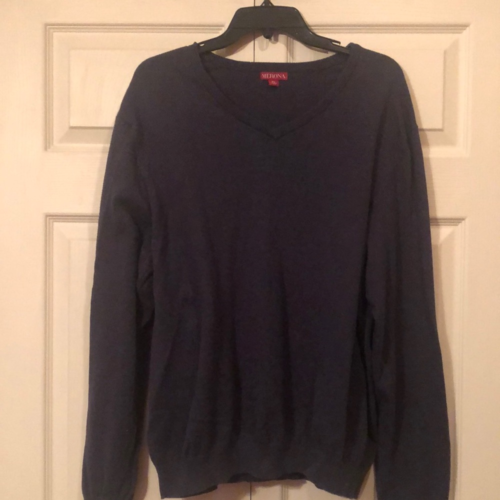 Mens Merona XL V Neck Heather Blue Sweater